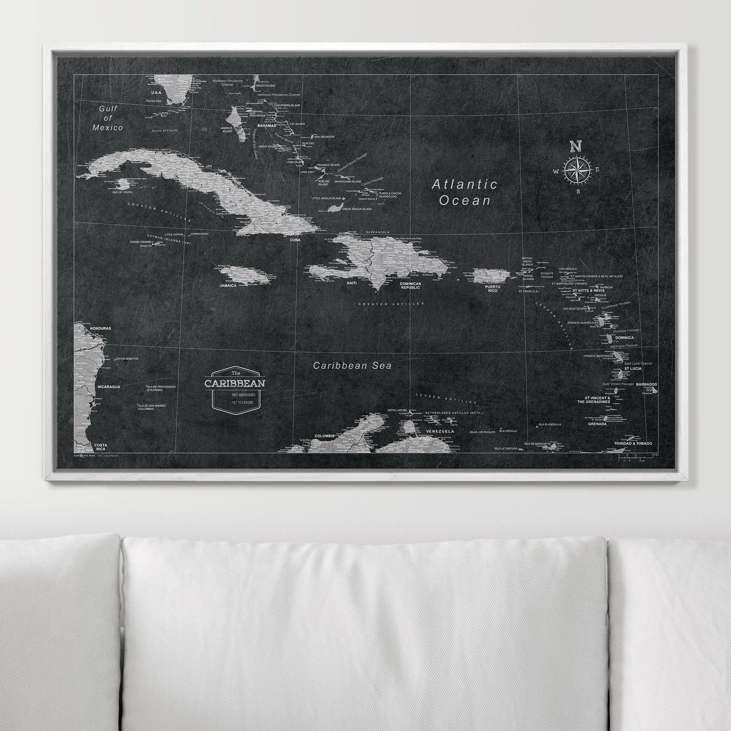 Push Pin Caribbean Map: Modern Slate (Pins Included)