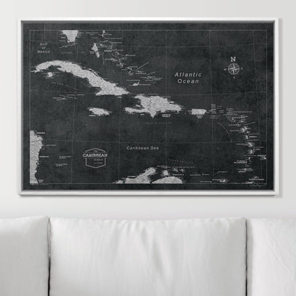 Push Pin Caribbean Map: Modern Slate (Pins Included)