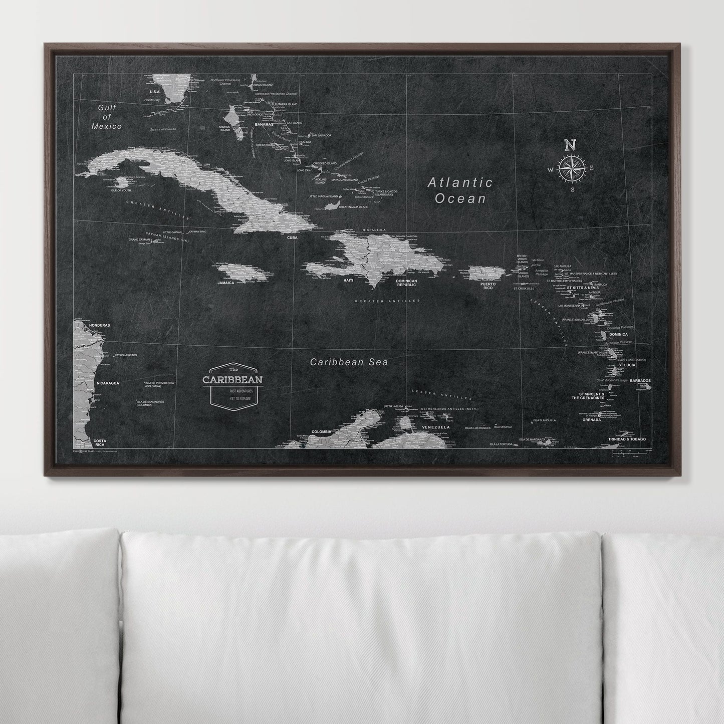 Push Pin Caribbean Map: Modern Slate (Pins Included)