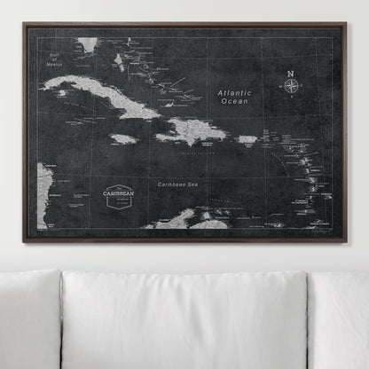 Push Pin Caribbean Map: Modern Slate (Pins Included)