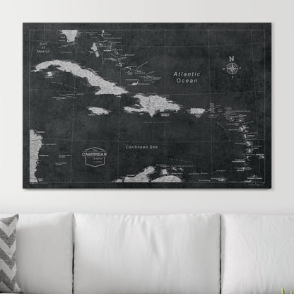 Push Pin Caribbean Map: Modern Slate (Pins Included)