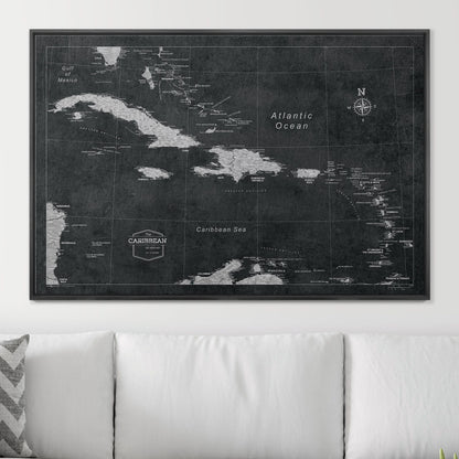 Push Pin Caribbean Map: Modern Slate (Pins Included)