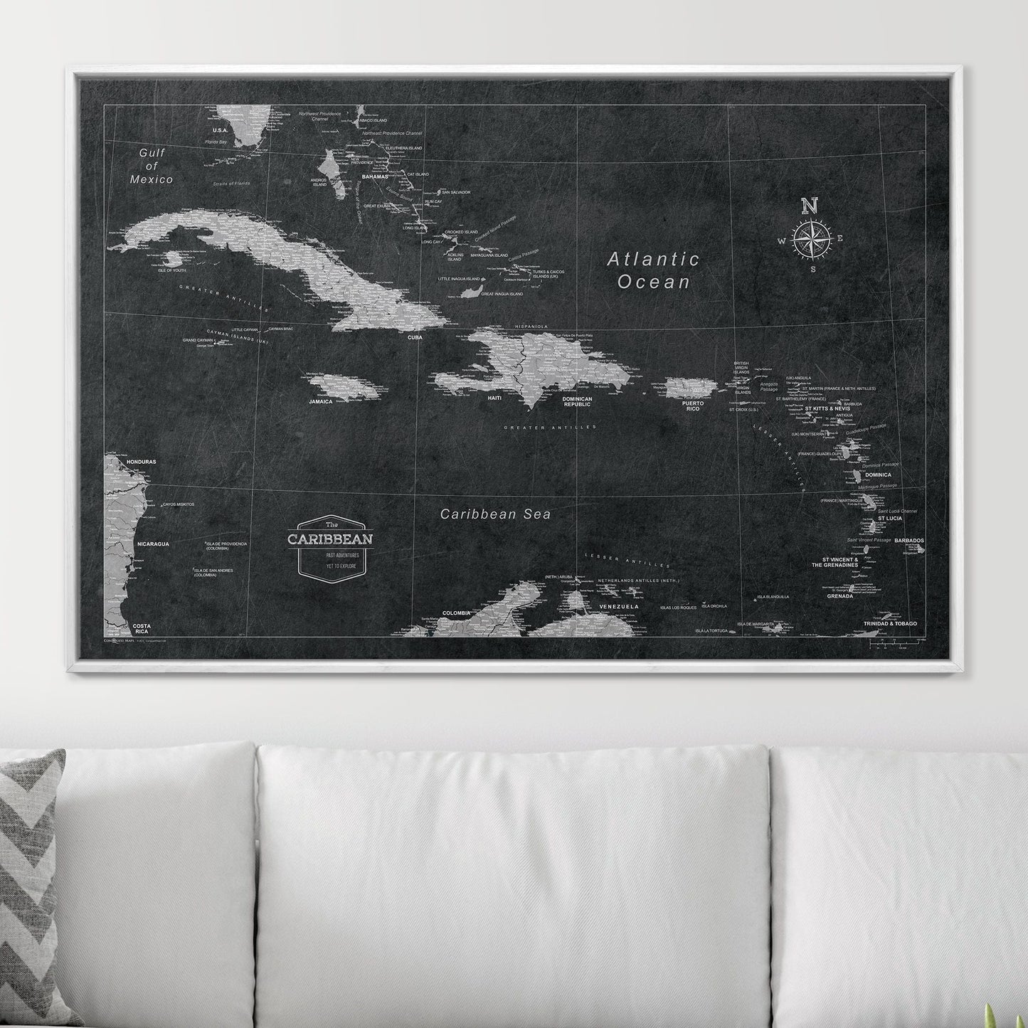Push Pin Caribbean Map: Modern Slate (Pins Included)