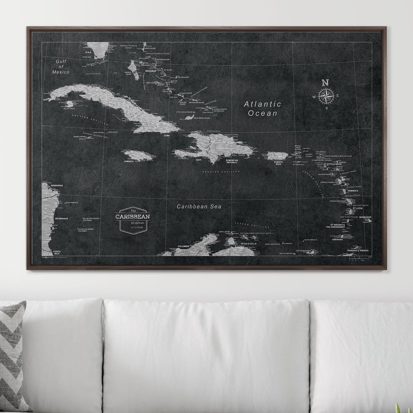 Push Pin Caribbean Map: Modern Slate (Pins Included)