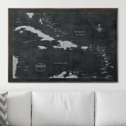 Push Pin Caribbean Map: Modern Slate (Pins Included)