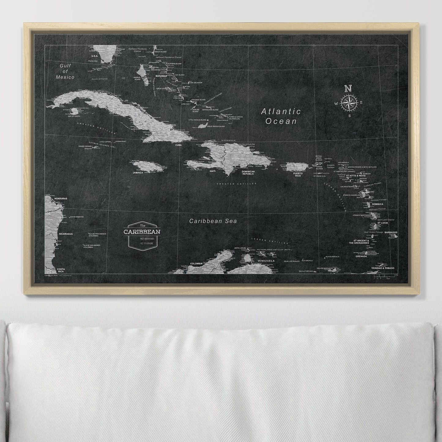 Push Pin Caribbean Map: Modern Slate (Pins Included)
