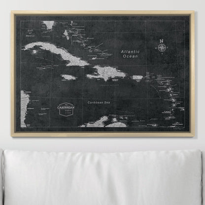 Push Pin Caribbean Map: Modern Slate (Pins Included)
