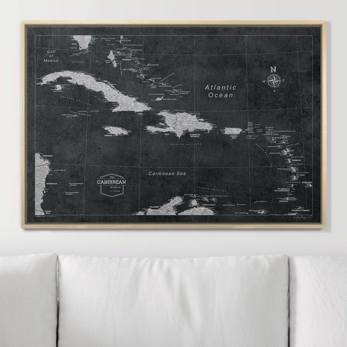 Push Pin Caribbean Map: Modern Slate (Pins Included)