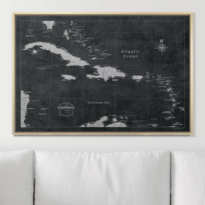 Push Pin Caribbean Map: Modern Slate (Pins Included)