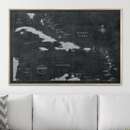 Push Pin Caribbean Map: Modern Slate (Pins Included)