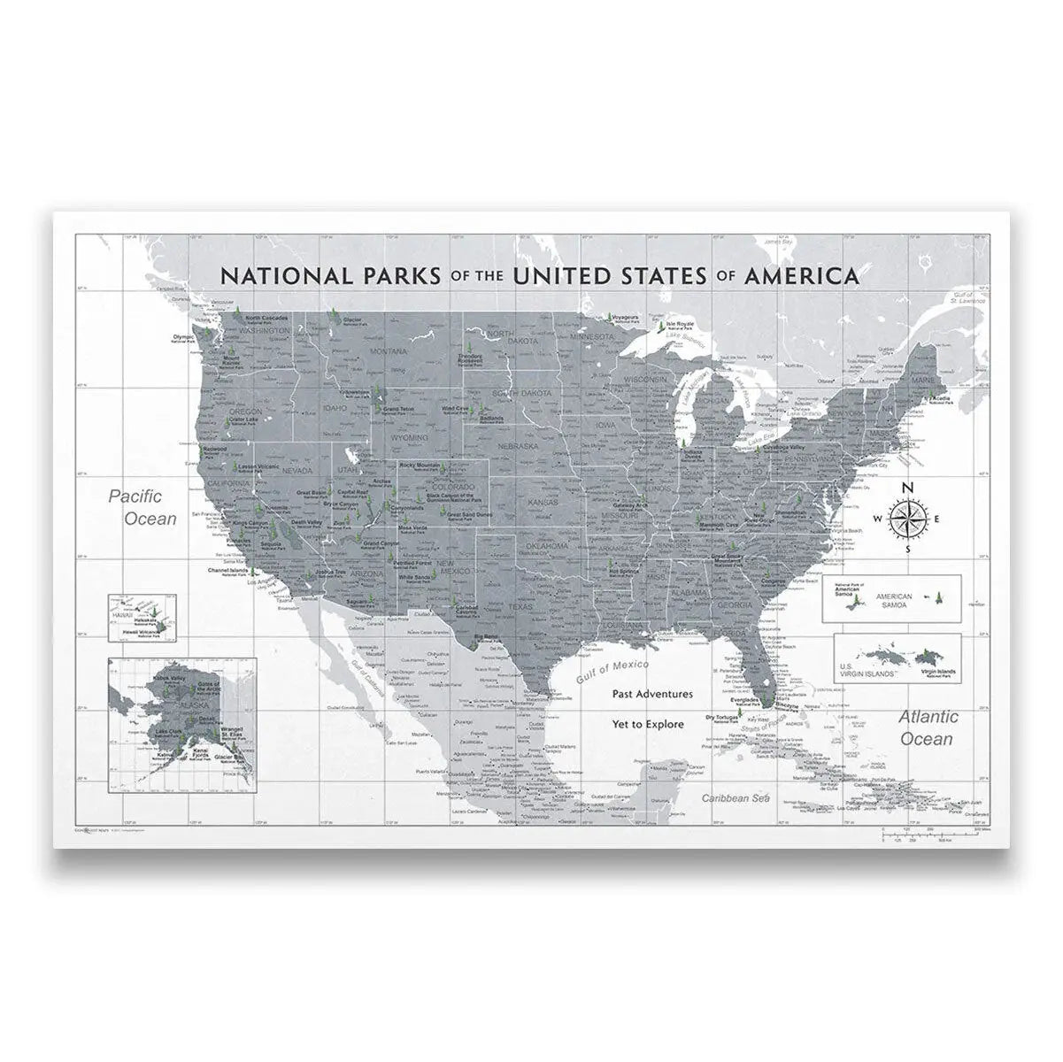 Push Pin National Parks Map: Dark Grey (Pins Included)