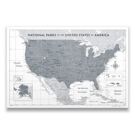 Push Pin National Parks Map: Dark Grey (Pins Included)
