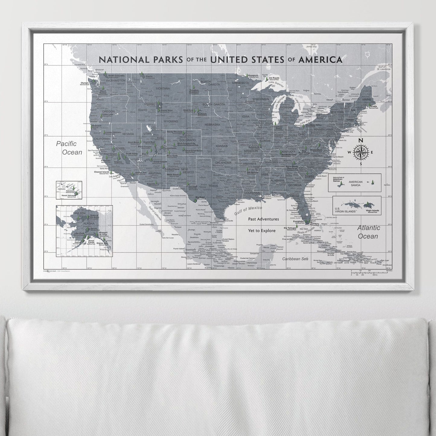 Push Pin National Parks Map: Dark Grey (Pins Included)