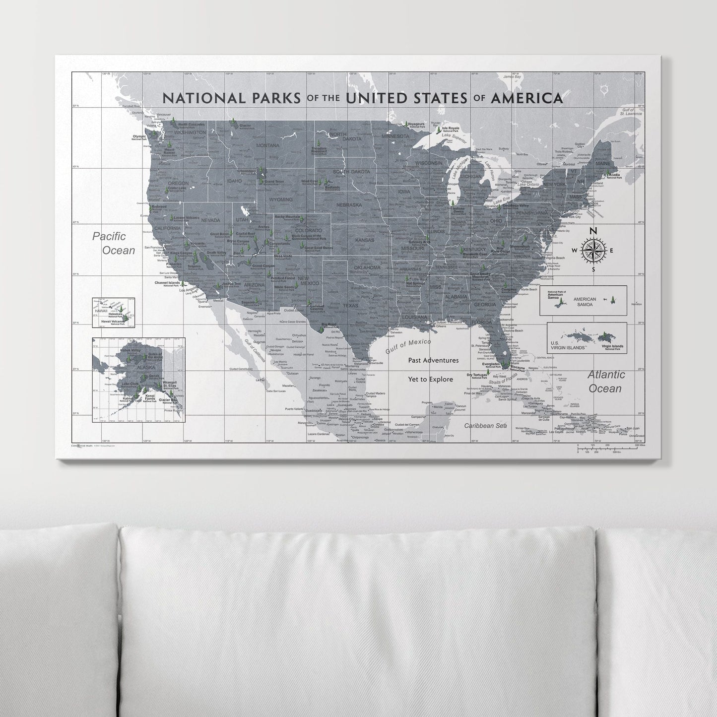 Push Pin National Parks Map: Dark Grey (Pins Included)