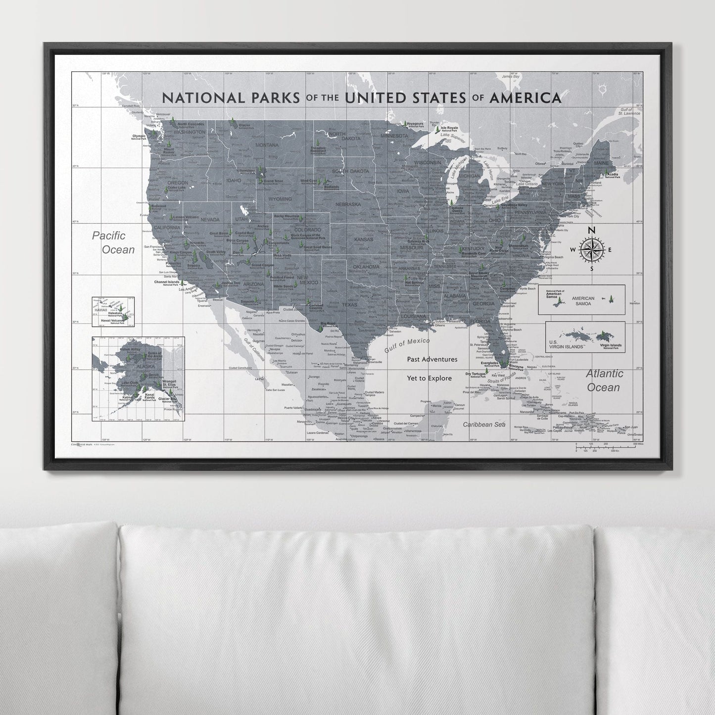 Push Pin National Parks Map: Dark Grey (Pins Included)