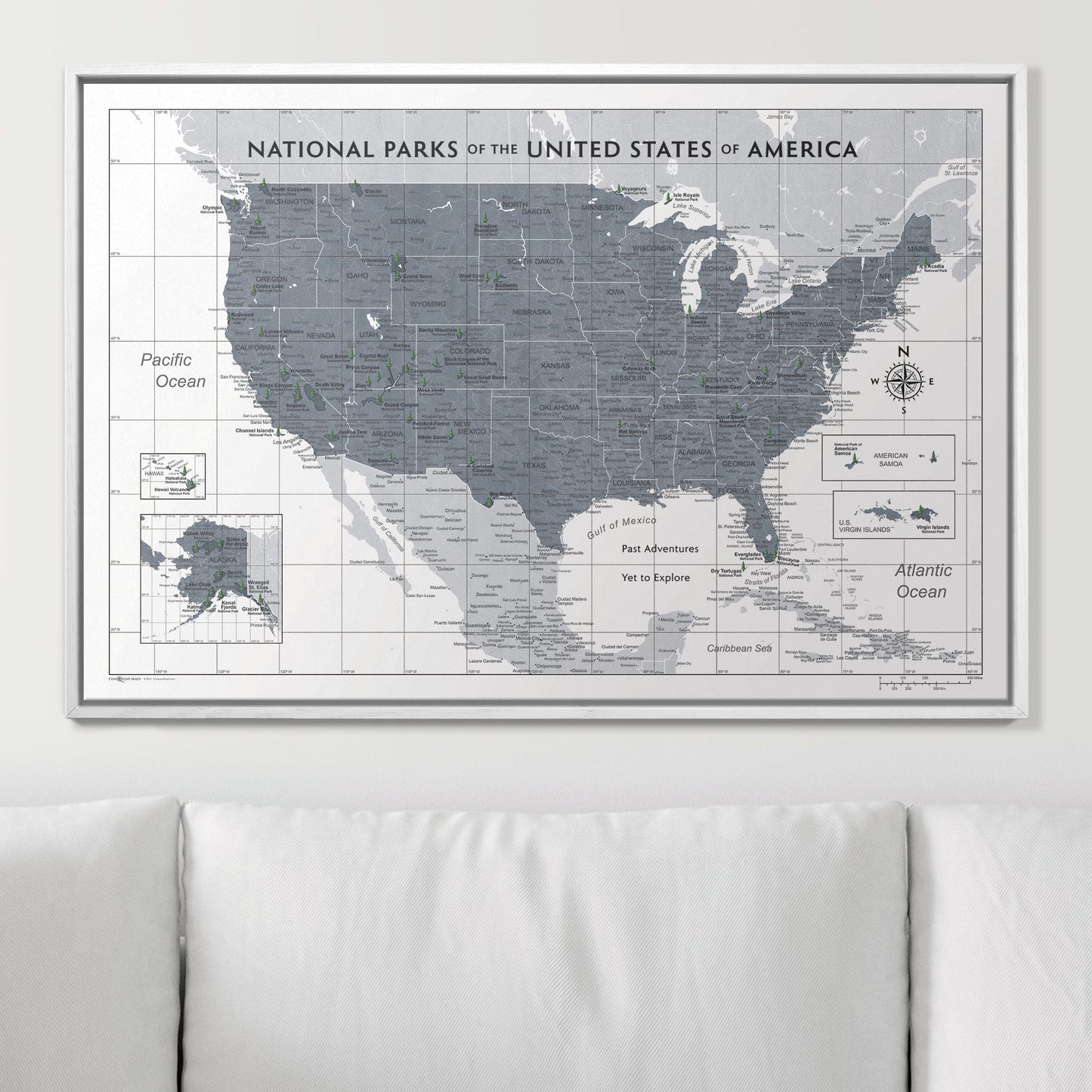 Push Pin National Parks Map: Dark Grey (Pins Included)