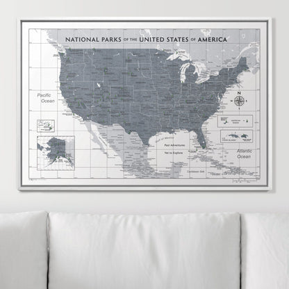 Push Pin National Parks Map: Dark Grey (Pins Included)