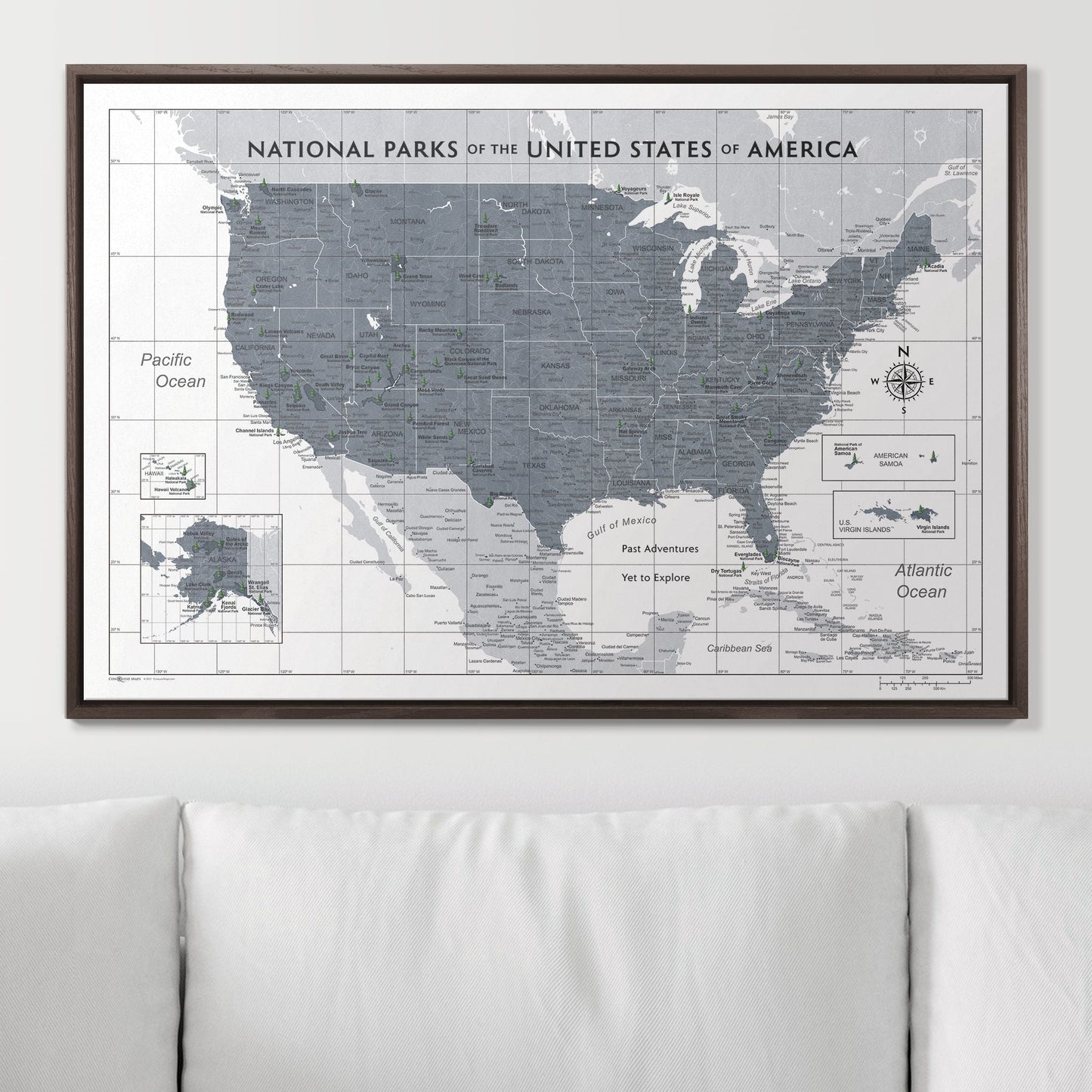 Push Pin National Parks Map: Dark Grey (Pins Included)