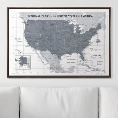 Push Pin National Parks Map: Dark Grey (Pins Included)