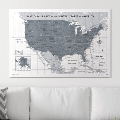Push Pin National Parks Map: Dark Grey (Pins Included)