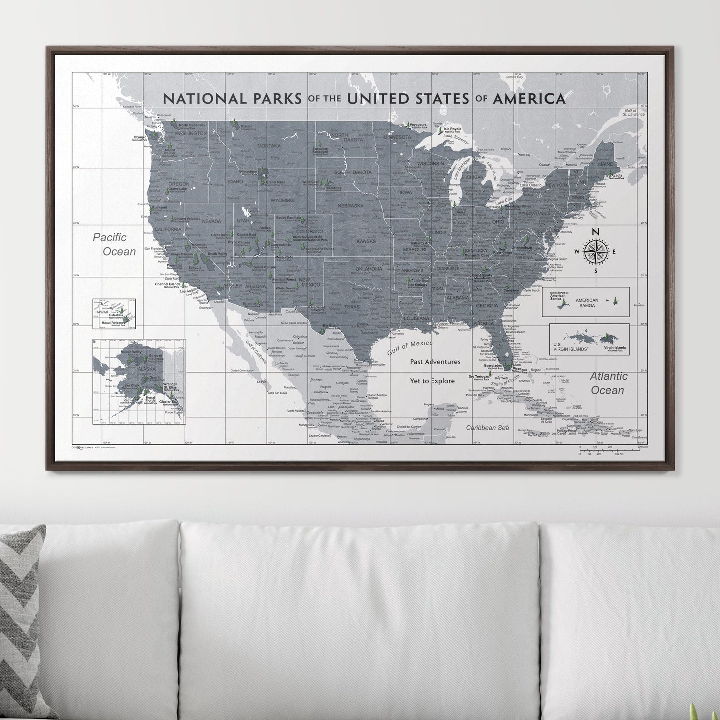 Push Pin National Parks Map: Dark Grey (Pins Included)