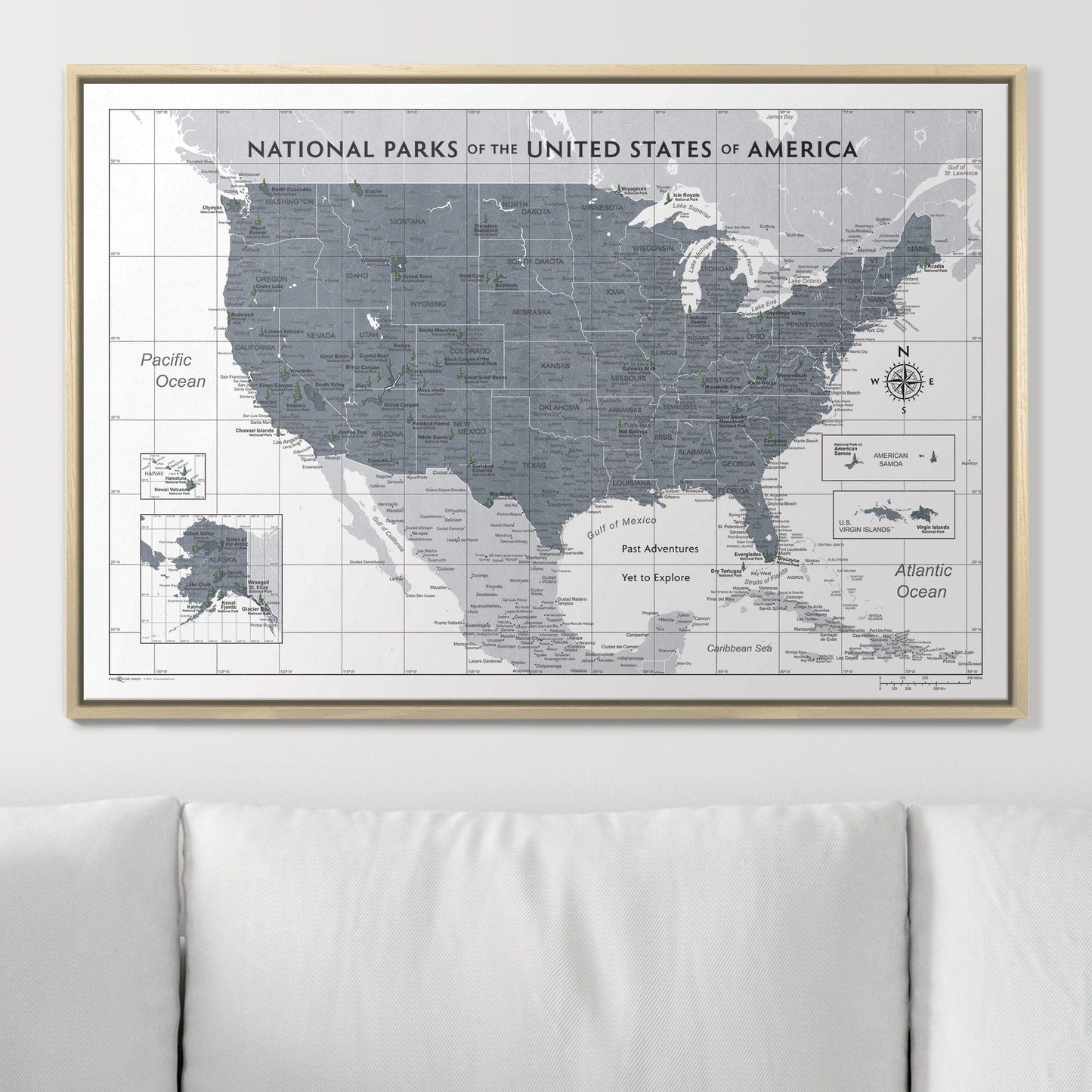 Push Pin National Parks Map: Dark Grey (Pins Included)