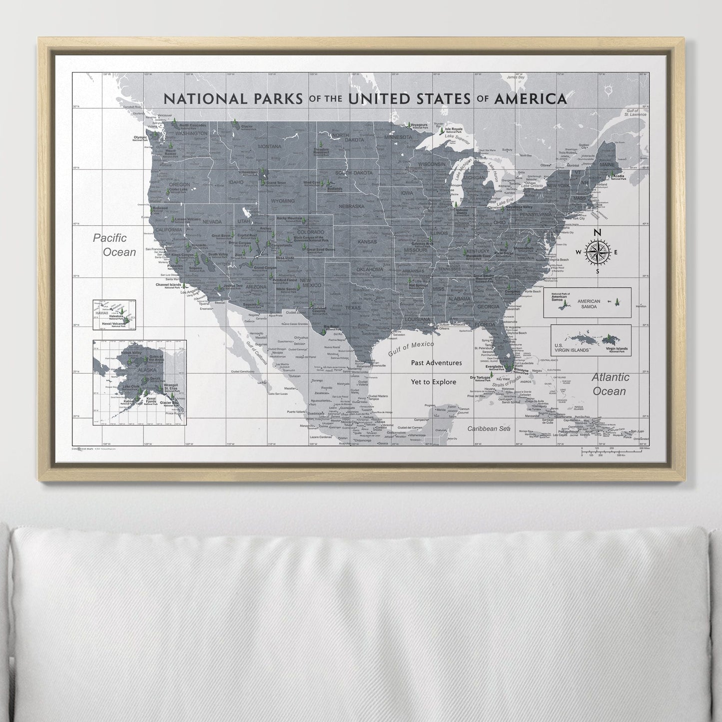 Push Pin National Parks Map: Dark Grey (Pins Included)