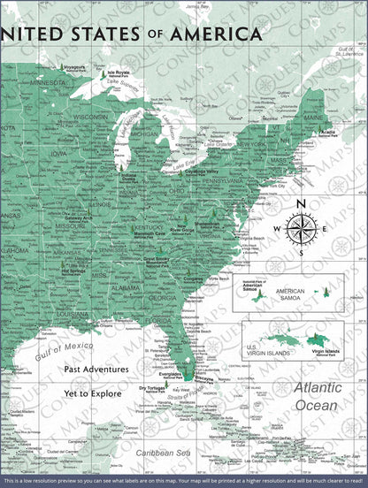 Push Pin National Parks Map: Green (Pins Included)