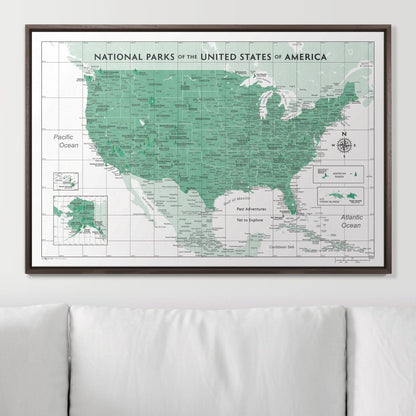Push Pin National Parks Map: Green (Pins Included)