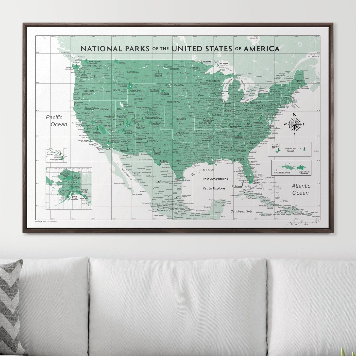 Push Pin National Parks Map: Green (Pins Included)