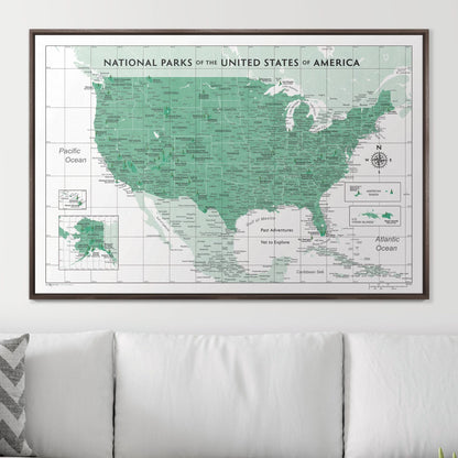 Push Pin National Parks Map: Green (Pins Included)