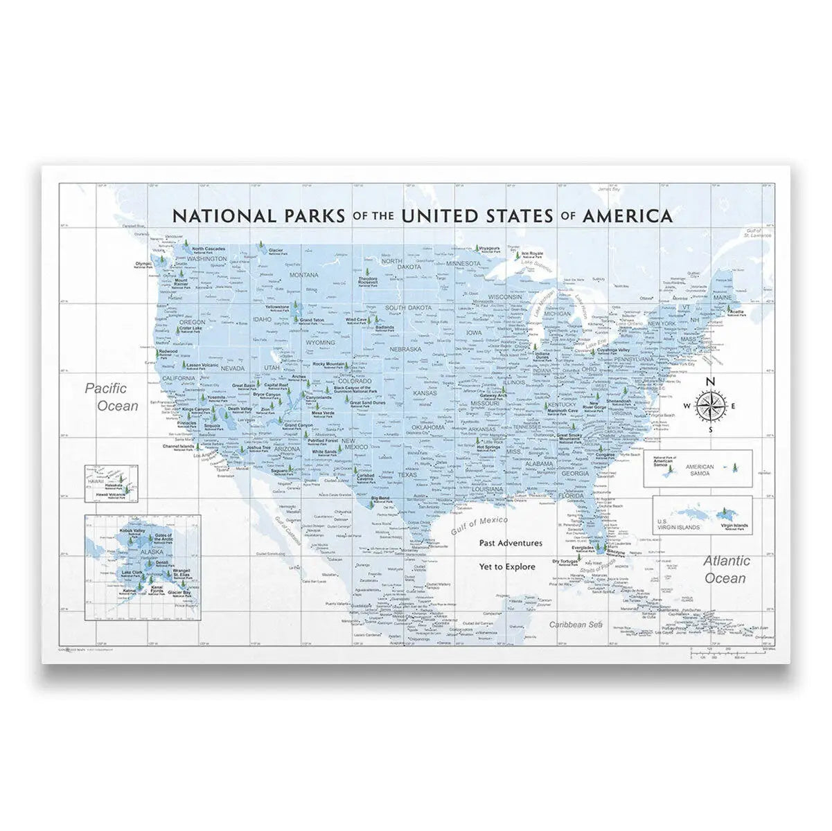 Push Pin National Parks Map: Light Blue (Pins Included)