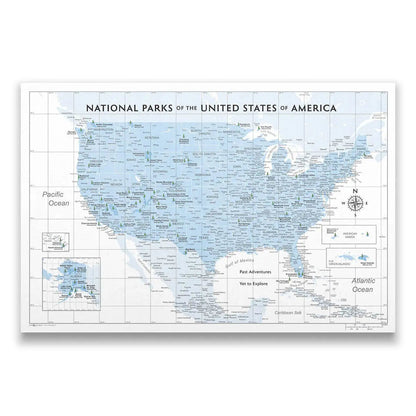 Push Pin National Parks Map: Light Blue (Pins Included)