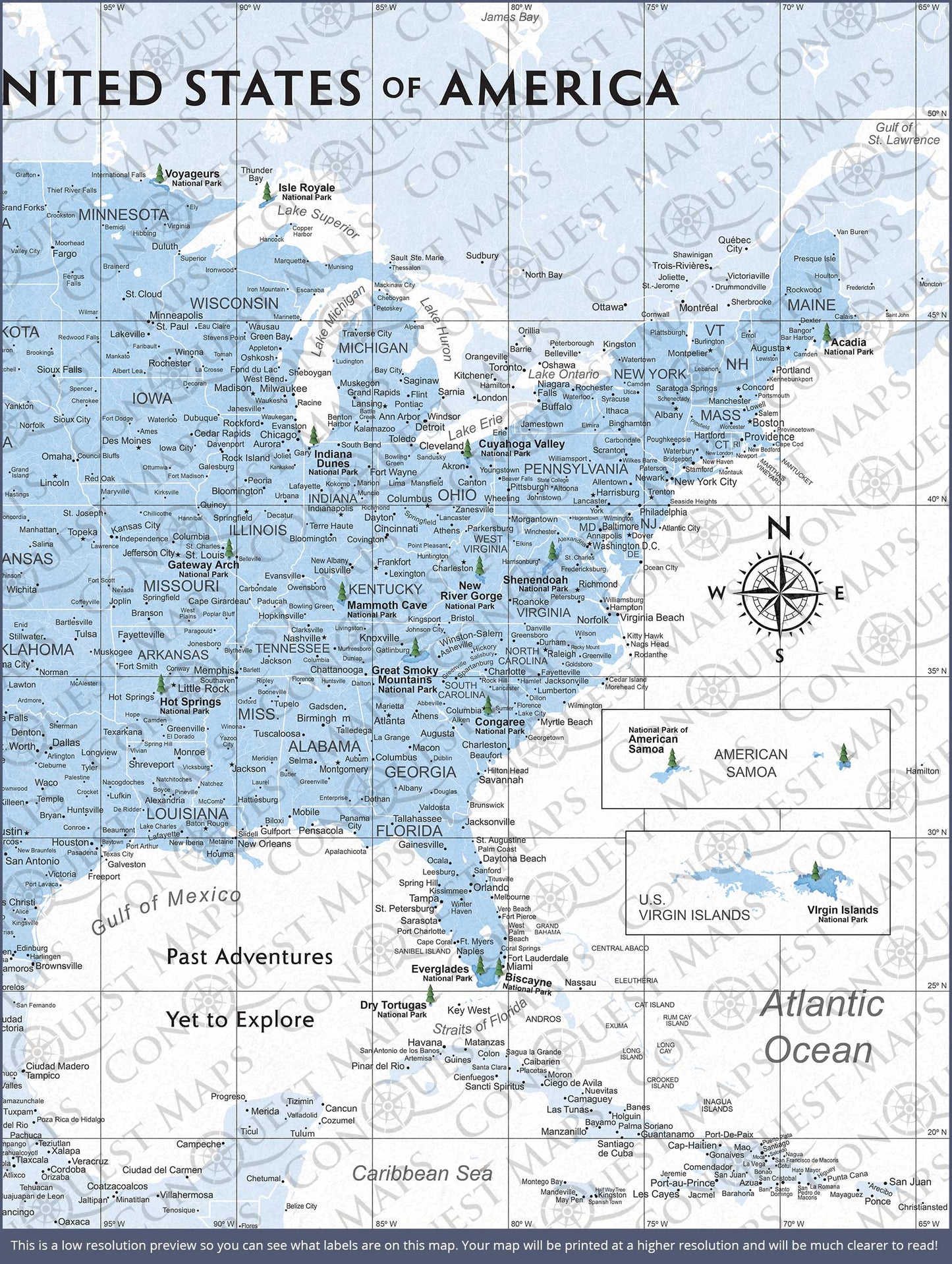 Push Pin National Parks Map: Light Blue (Pins Included)