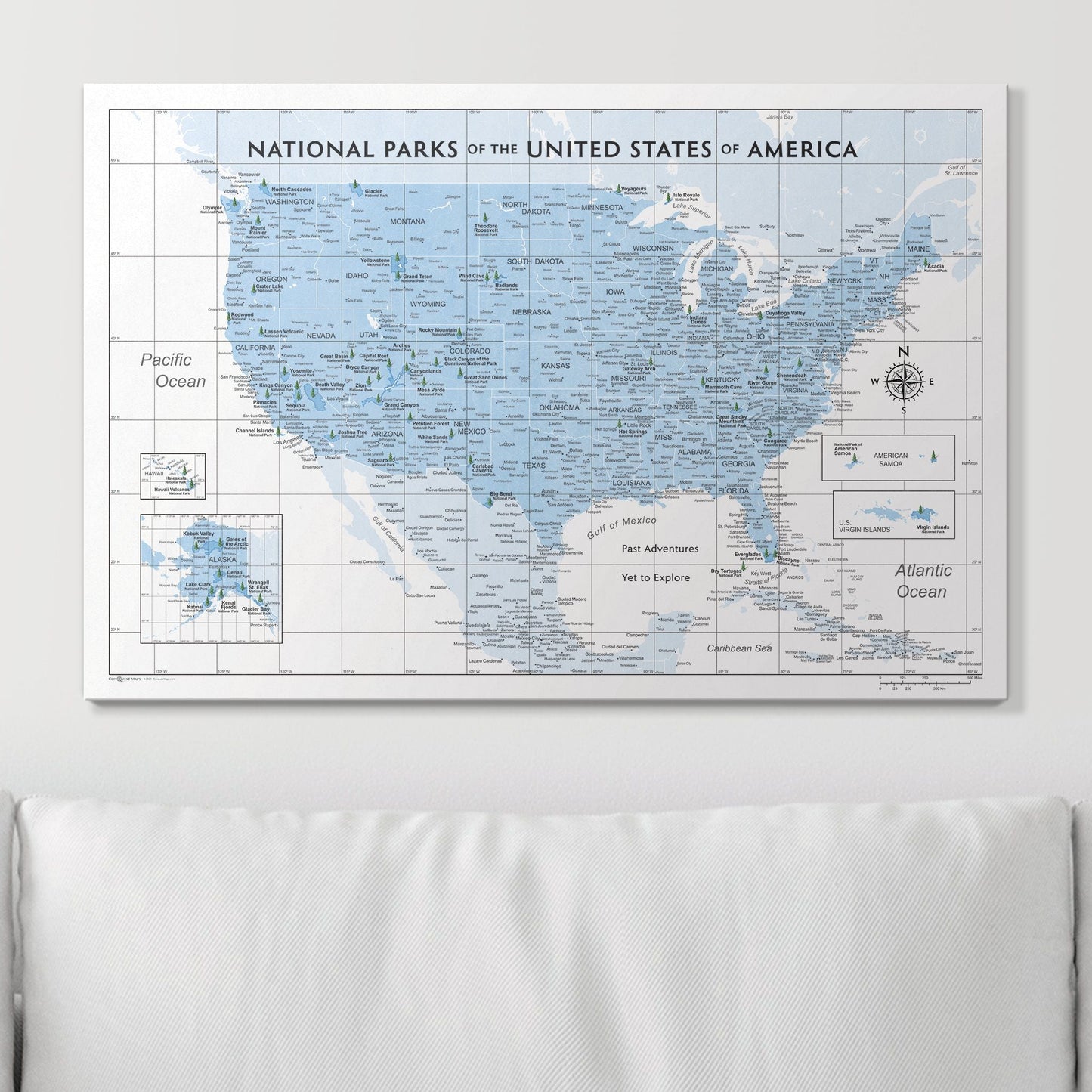 Push Pin National Parks Map: Light Blue (Pins Included)