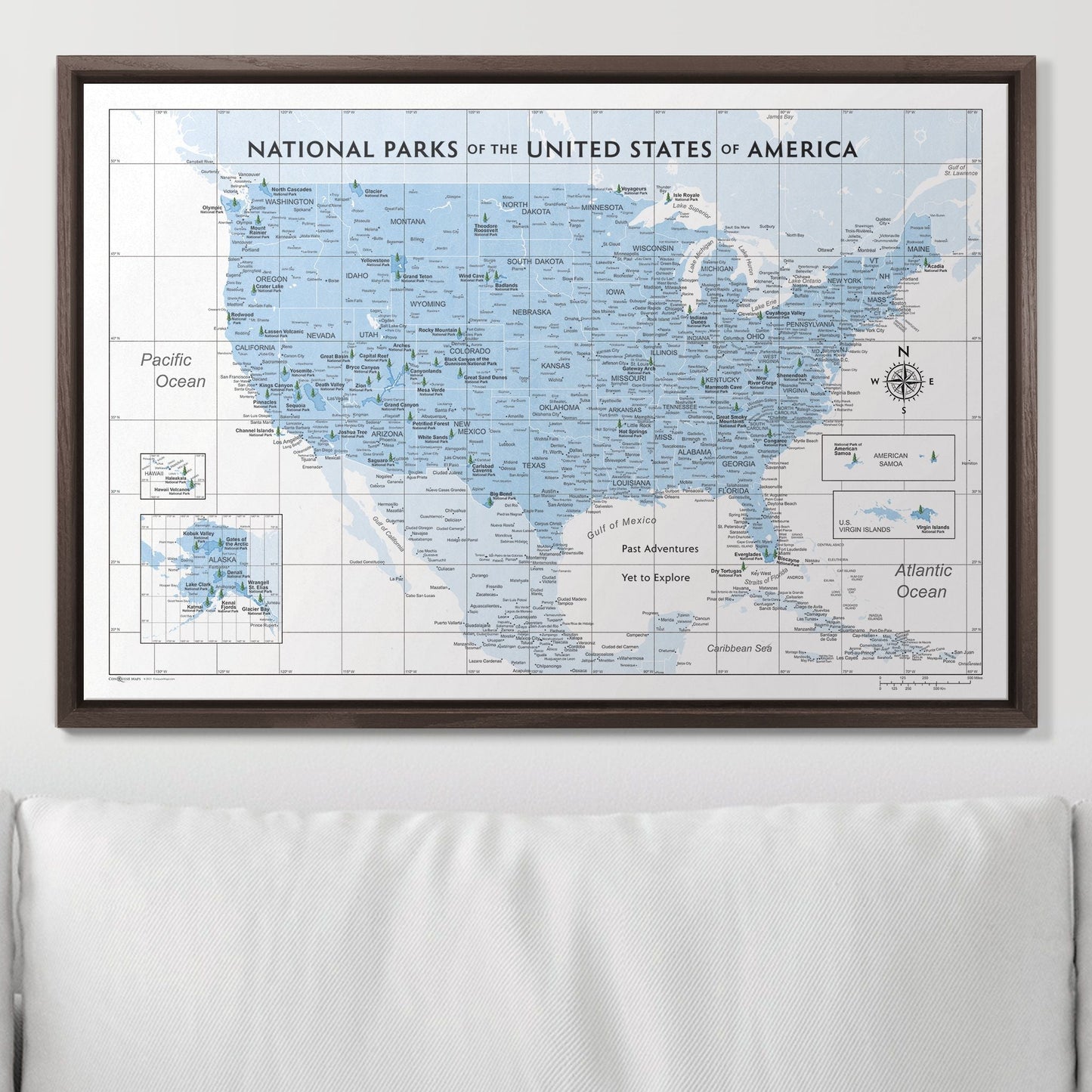 Push Pin National Parks Map: Light Blue (Pins Included)