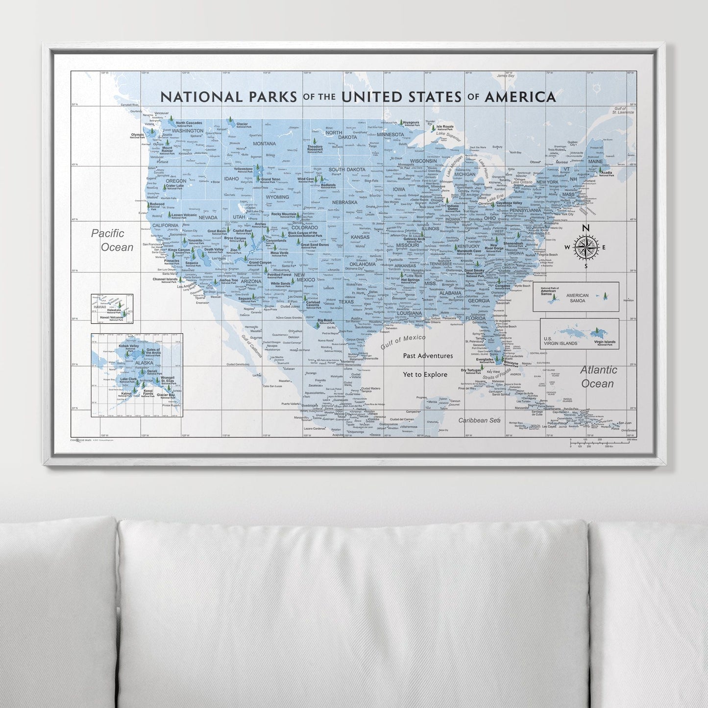 Push Pin National Parks Map: Light Blue (Pins Included)