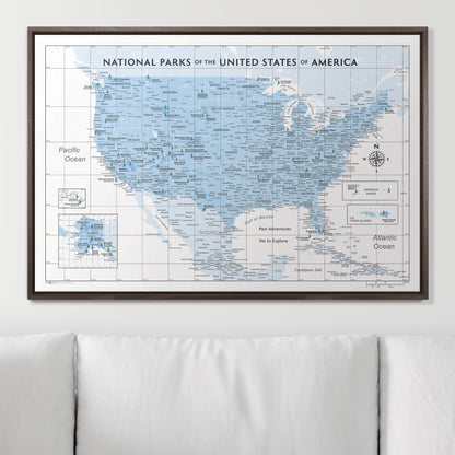 Push Pin National Parks Map: Light Blue (Pins Included)