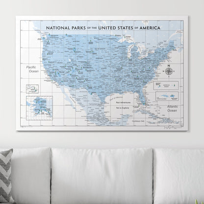 Push Pin National Parks Map: Light Blue (Pins Included)