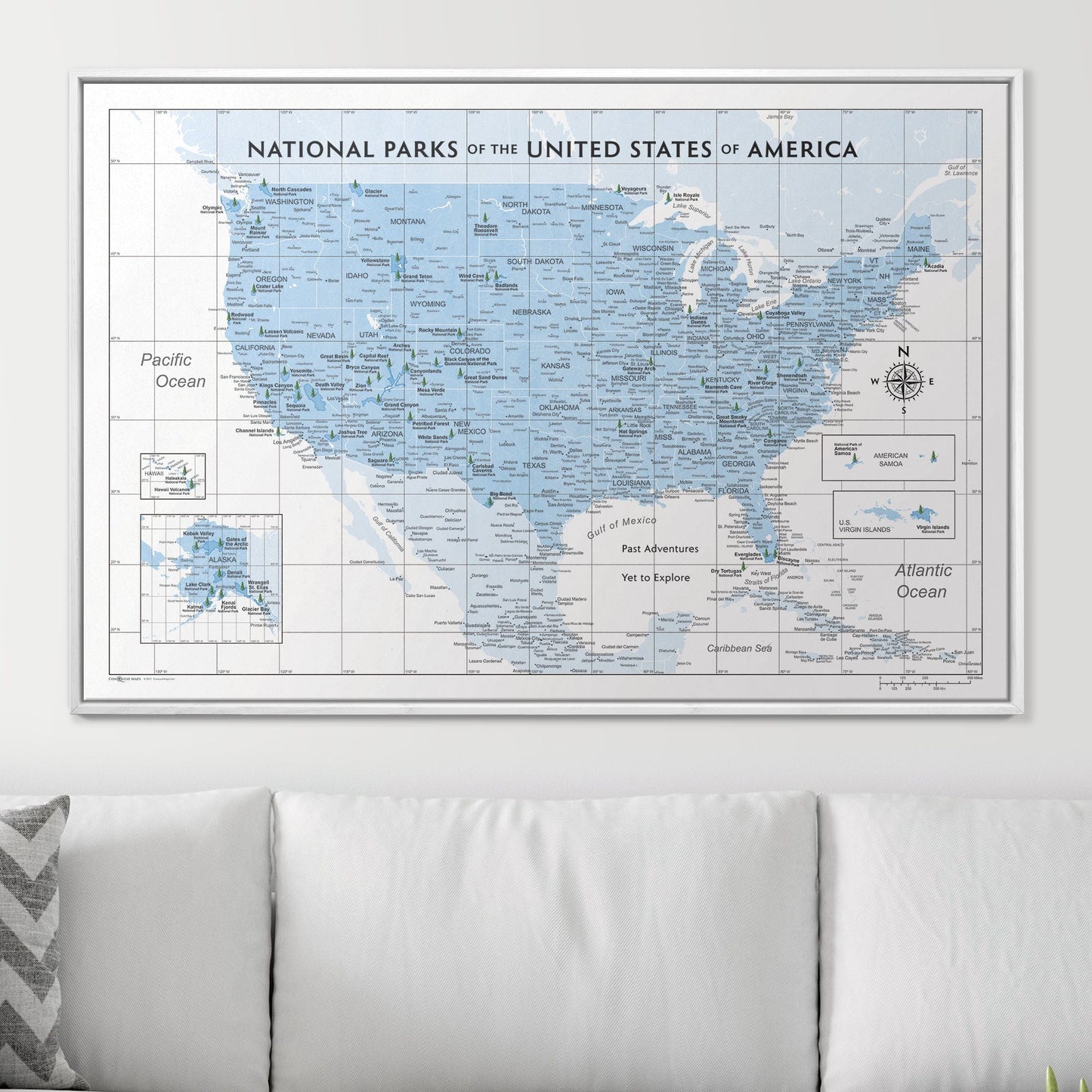 Push Pin National Parks Map: Light Blue (Pins Included)