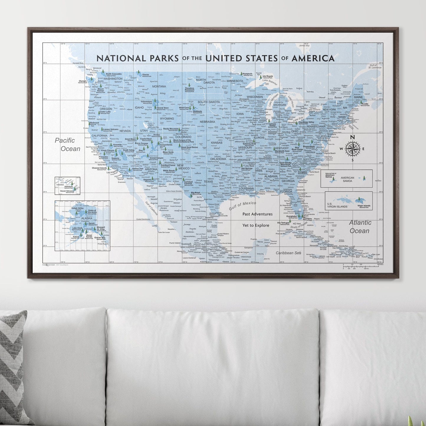 Push Pin National Parks Map: Light Blue (Pins Included)