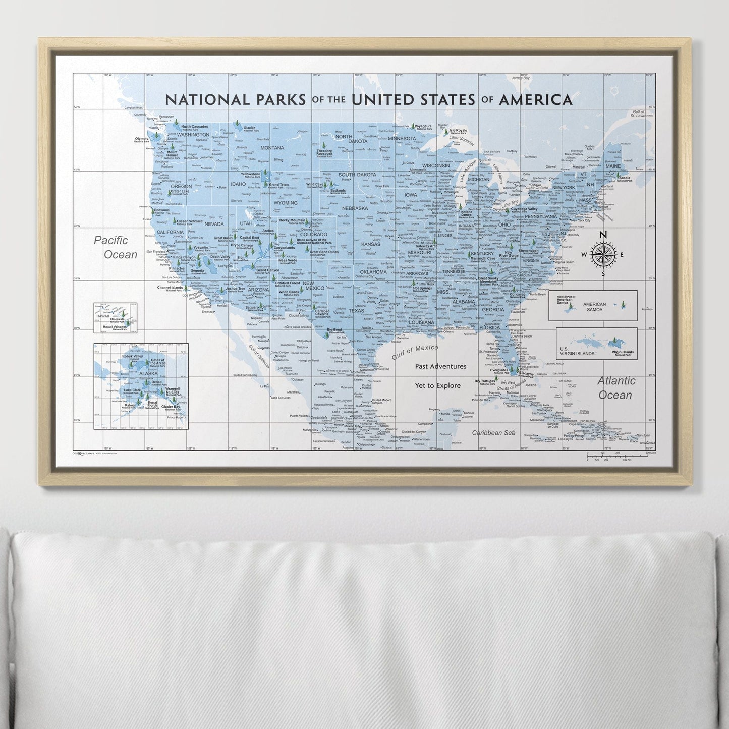 Push Pin National Parks Map: Light Blue (Pins Included)