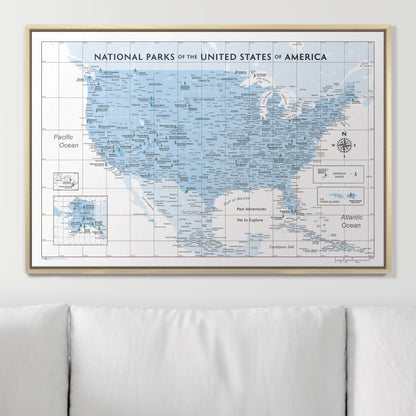 Push Pin National Parks Map: Light Blue (Pins Included)