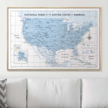 Push Pin National Parks Map: Light Blue (Pins Included)