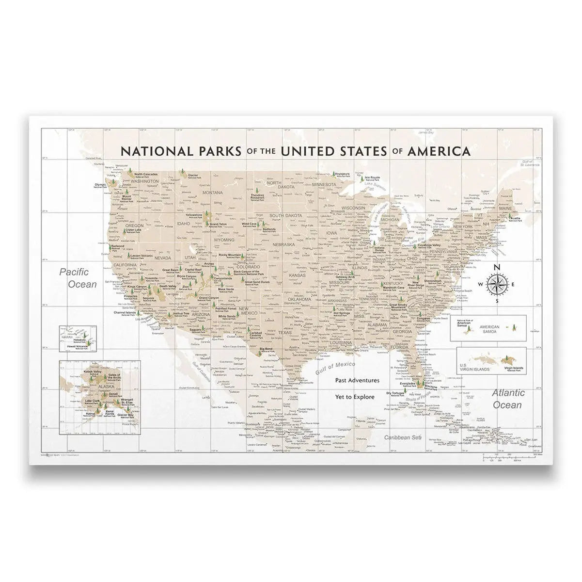 Push Pin National Parks Map: Light Brown (Pins Included)