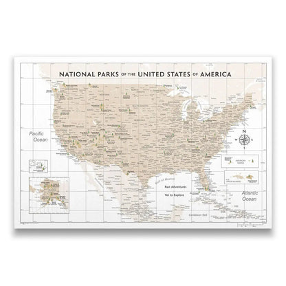 Push Pin National Parks Map: Light Brown (Pins Included)