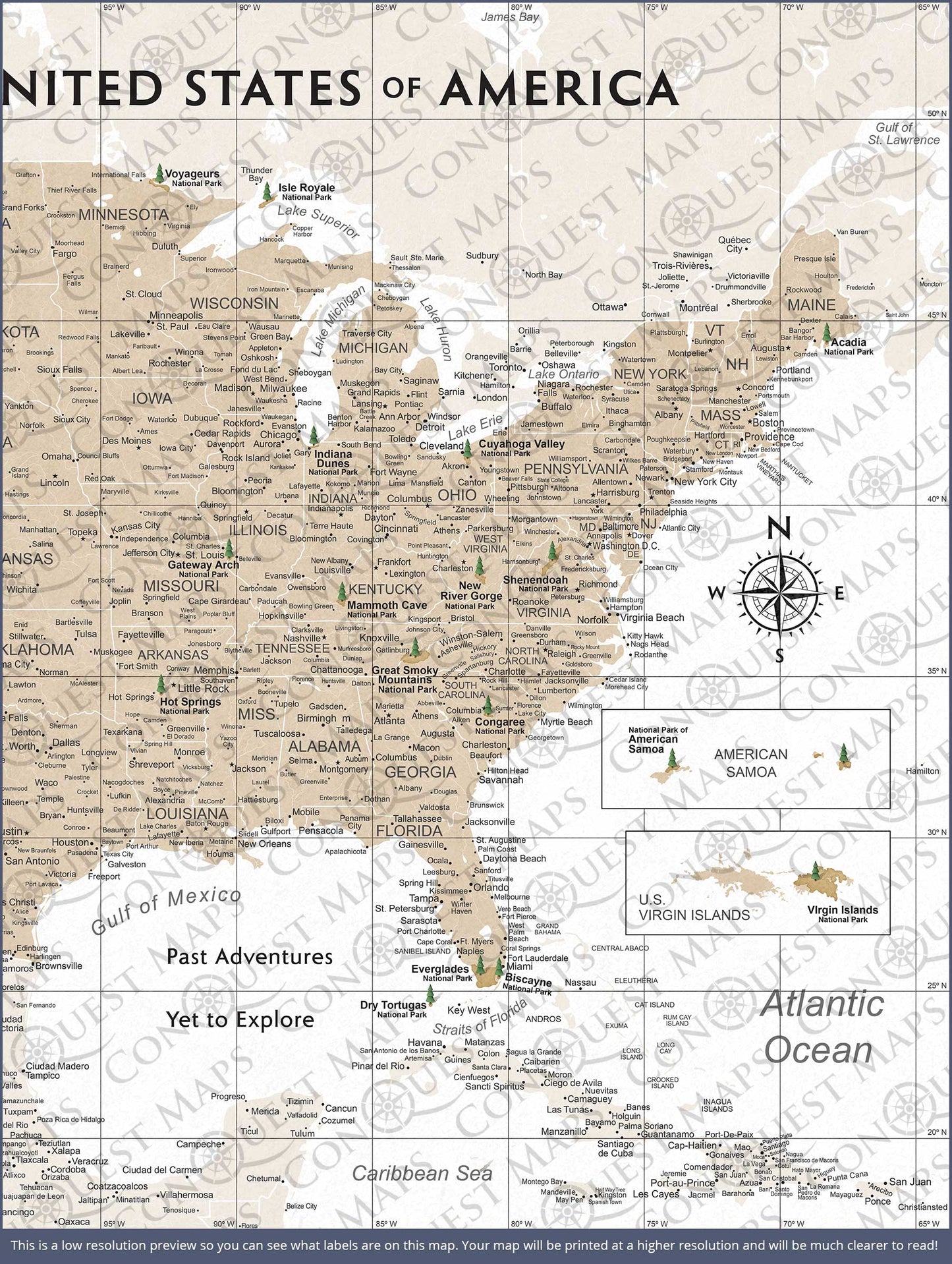 Push Pin National Parks Map: Light Brown (Pins Included)