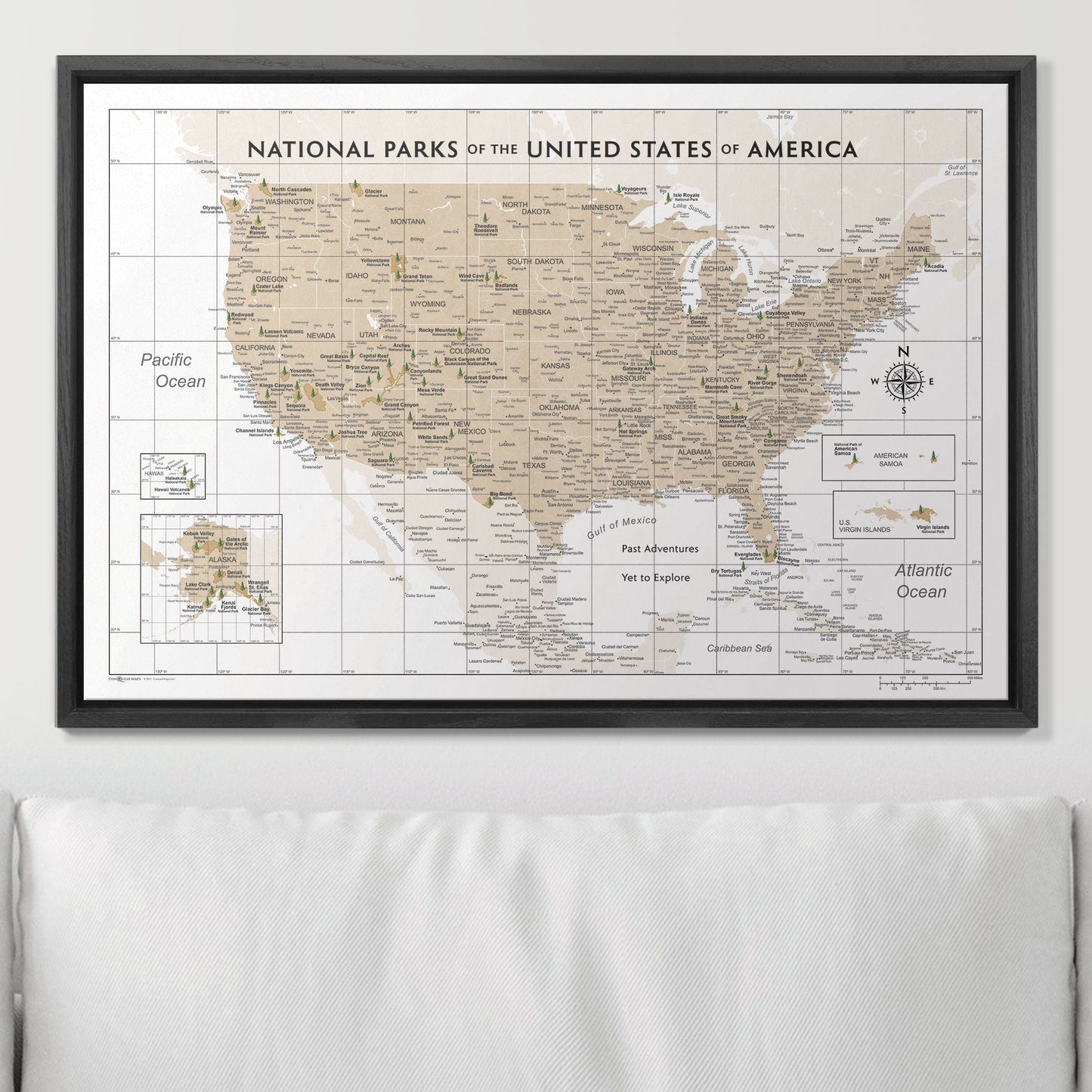 Push Pin National Parks Map: Light Brown (Pins Included)