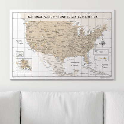 Push Pin National Parks Map: Light Brown (Pins Included)