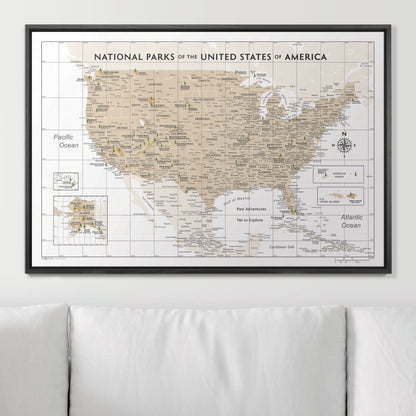 Push Pin National Parks Map: Light Brown (Pins Included)